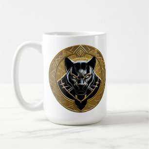 Taza De Café Icono de Pantera Negra con Fondo Geométrico Dorado