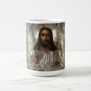 Taza De Café Icono ruso del Pantocrador de Cristo Silver Oklad 