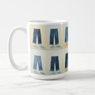 Taza De Café Iconos de Índigo Pintados Arte de Mezclilla Denimh