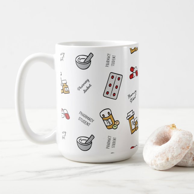 Taza De Café Iconos de los estudiantes en farmacia Café Mug (Con donut)