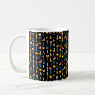 Taza De Café Iconos de verano sin fisuras patrón vintage negro.