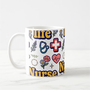 Taza De Café Iconos Médicos de la Vida de Enfermera Regalo Retr
