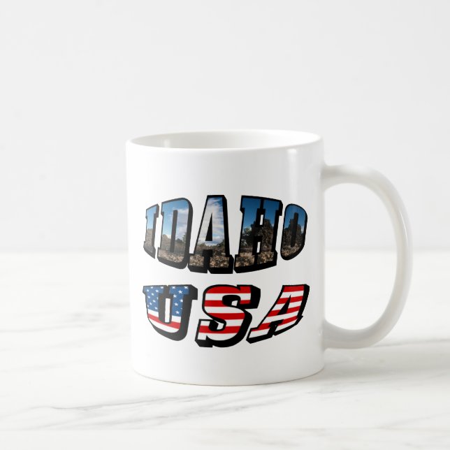 Taza De Café Idaho Picture State and Flag USA Textos (Derecha)