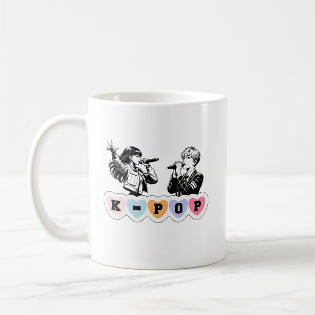 Taza De Café Idols hembras cantando KPop diseño musical (Izquierda)