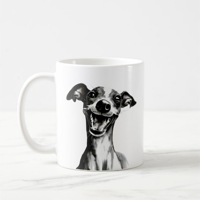 Taza De Café Iggy negro y blanco | Grasa de Greyhound italiano (Izquierda)