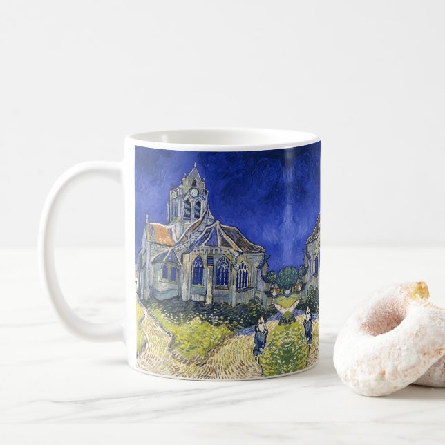 Taza De Café Iglesia de Auvers, por Vincent Van Gogh (Con donut)