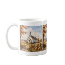 Iglesia de campo de otoño Paisaje en acuarela