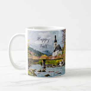 Taza De Café Iglesia de otoño y árboles con texto personalizabl