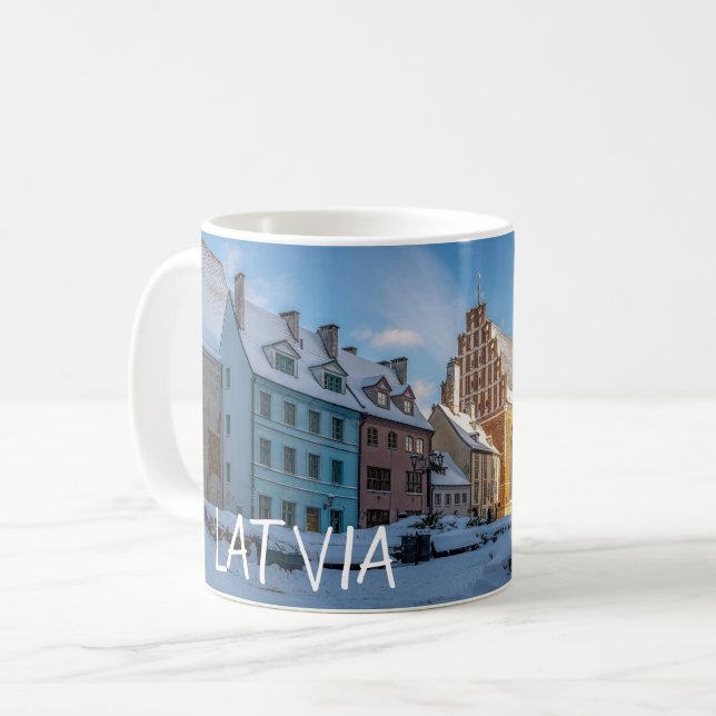 Taza De Café Iglesia de San Pedro en invierno en Riga, Letonia (Anverso izquierdo)
