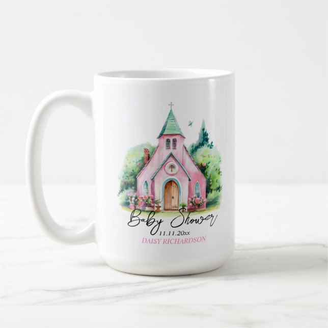 Taza De Café Iglesia rosa acuarela floral ducha de bebé (Izquierda)