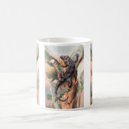Taza De Café Iguana Negra Tropical, Animal Reptil Salvaje Vinta