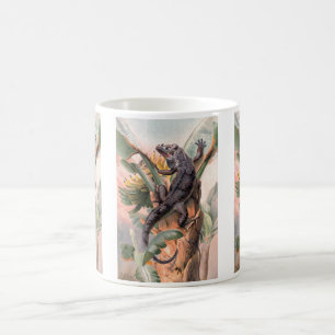 Taza De Café Iguana Negra Tropical, Animal Reptil Salvaje Vinta