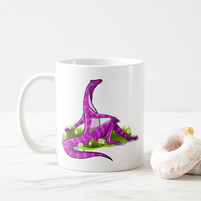 Taza De Café Iguanodon Mostrando Su Belleza Natural. (Con donut)