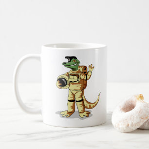 Taza De Café Iguanodon Vestido En Un Espacio Cosmonauta.