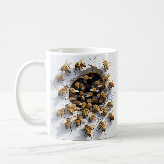 Taza De Café ilustracion 3D De Abejas Que Salen De Un Agujero (Izquierda)