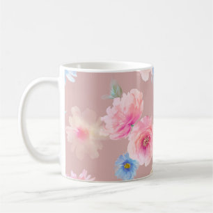 Taza De Café Ilustracion acuarela con flores. Big Set acuático