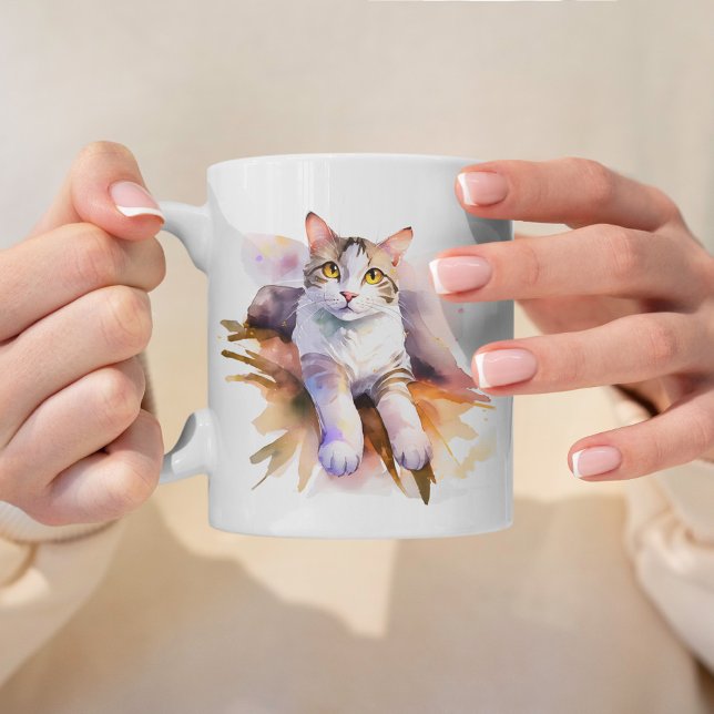 Taza De Café Ilustracion acuarela de gato blanco dulce (Subido por el creador)
