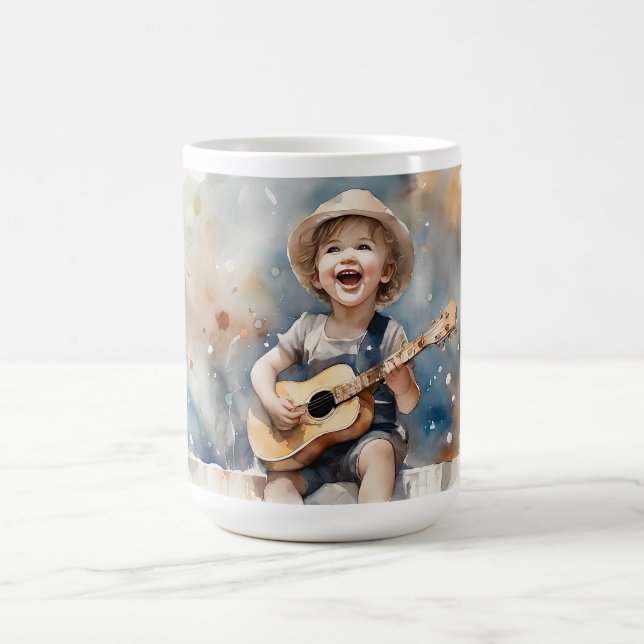 Taza De Café Ilustracion acuarela de guitarra de niño pequeño (Centro)