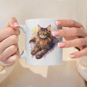Taza De Café Ilustracion acuático de gato de tabby largo y curt