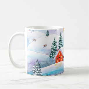 Taza De Café Ilustracion acuático pintado a mano del invierno