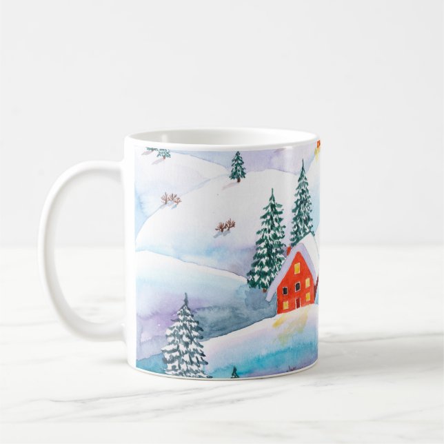 Taza De Café Ilustracion acuático pintado a mano del invierno (Izquierda)