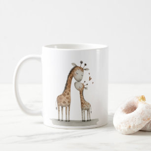 Taza De Café Ilustración adorable de mamá y bebé jirafa