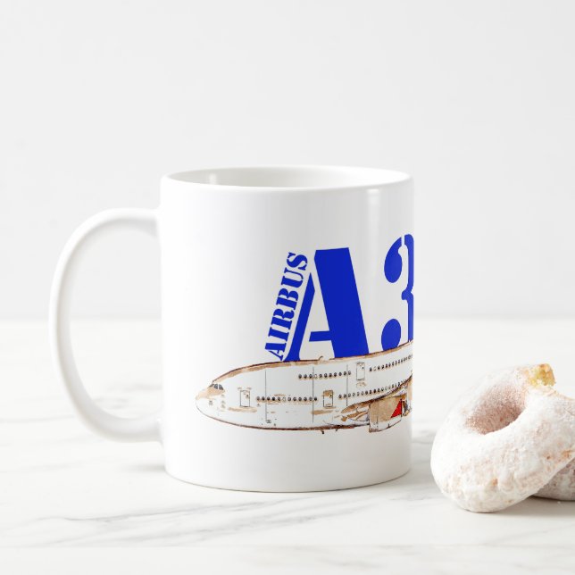 Taza De Café Ilustracion Airbus A380 con diseño de cola roja au (Con donut)