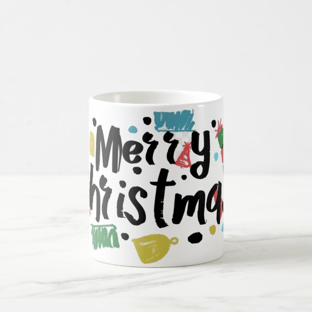 Taza De Café Ilustracion alegre navidad texto. (Centro)