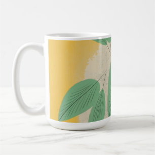 Taza De Café Ilustración Amarilla de Hojas Verdes Abstractas