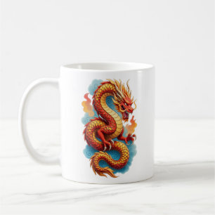 Taza De Café Ilustración Ardiente del Dragón Rojo Chino-67561