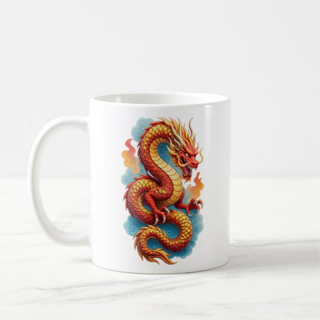 Taza De Café Ilustración Ardiente del Dragón Rojo Chino-67561 (Izquierda)