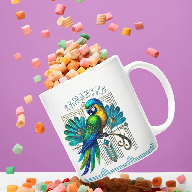 Taza De Café Ilustracion Art Deco Parrot colorido (Subido por el creador)