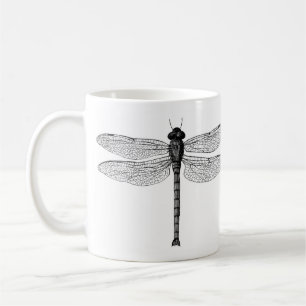 Taza De Café Ilustracion blanco y negro de la libélula del