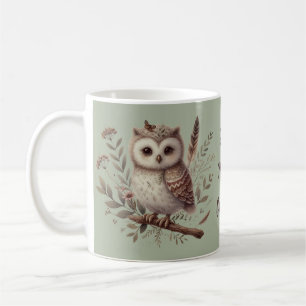 Taza De Café Ilustración Botánica de Búho Caprichoso del Bosque