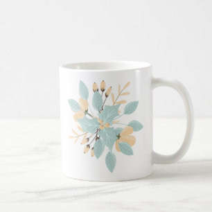 Taza De Café Ilustracion Botánico Azul Beige Pastel Invierno