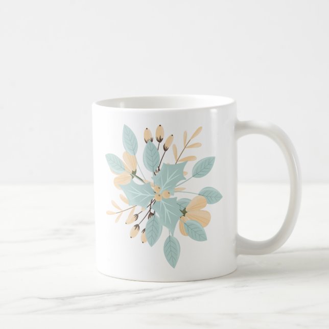 Taza De Café Ilustracion Botánico Azul Beige Pastel Invierno (Derecha)