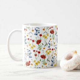 Taza De Café Ilustracion botánico del patrón de flores silvestr