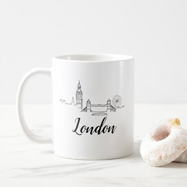 Taza De Café Ilustracion británico de Londres (Con donut)