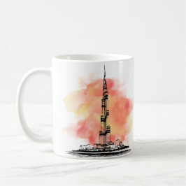 Taza De Café Ilustracion Burj Khalifa con acuarela cálida a