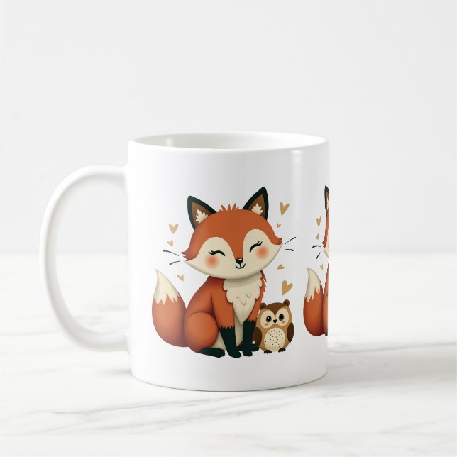 Taza De Café Ilustracion caprichoso de yegua de zorro y búho (Izquierda)