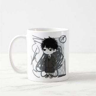 Taza De Café Ilustración Chibi de Niño con Traje de Agotamiento