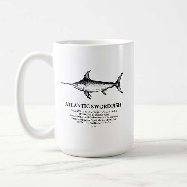 Taza De Café Ilustración científica del pez espada del Atlántic (Izquierda)