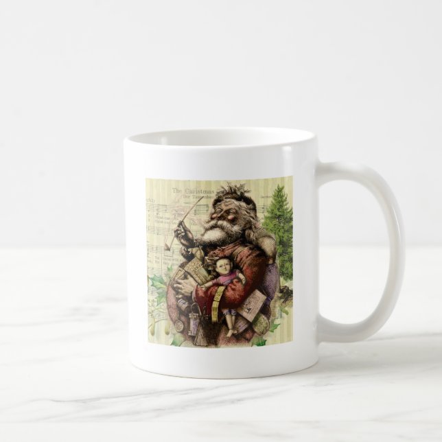 Taza De Café Ilustracion clásico Merry Santa Claus Tree (Derecha)