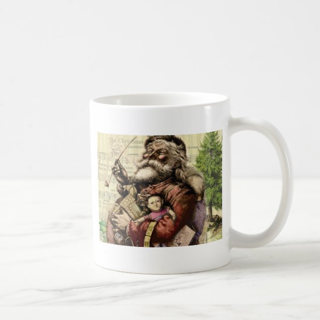 Taza De Café Ilustracion clásico Merry Santa Claus Tree (Derecha)