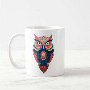 Taza De Café Ilustración Colorida de Búho Arte de Sabiduría
