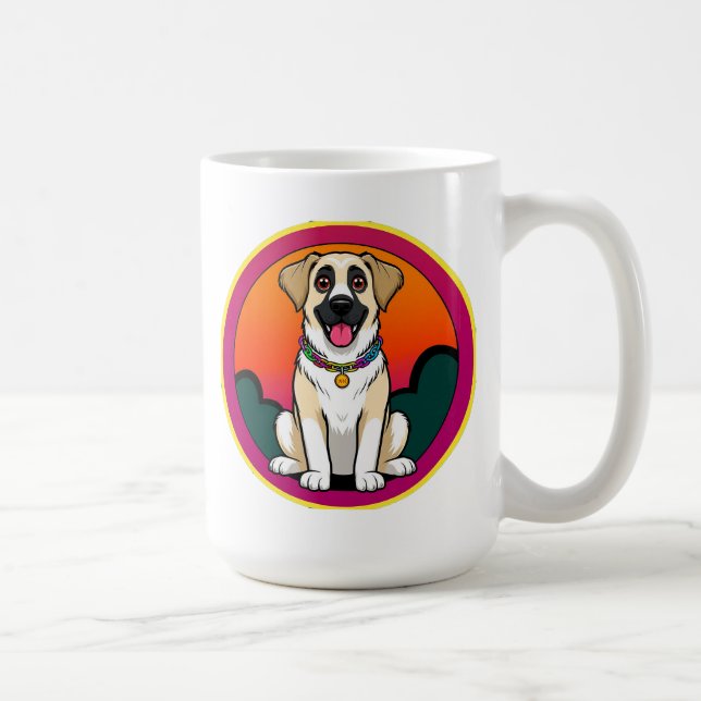 Taza De Café Ilustracion colorido de un perro sonriente (Derecha)