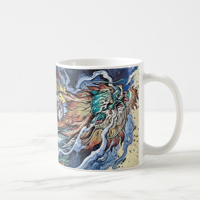 Taza De Café Ilustracion colorido del mítico dragón chino (Derecha)