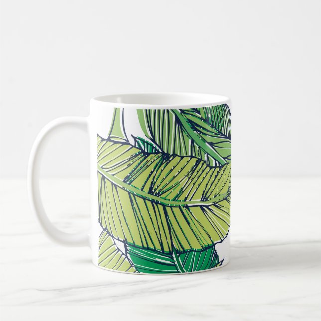 Taza De Café ilustracion/cosecha de hojas de las islas tropical (Izquierda)