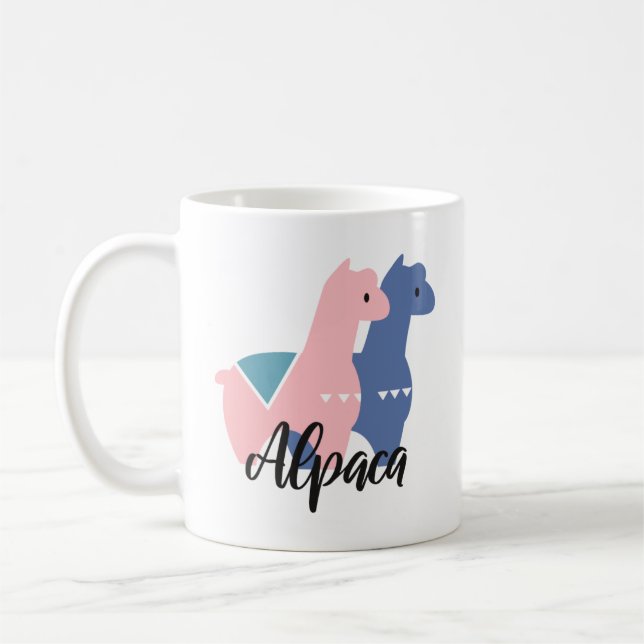 Taza De Café Ilustracion Cute Púrpura Alpaca (Izquierda)