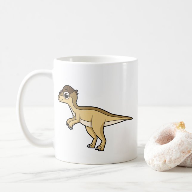 Taza De Café Ilustracion Cuto De Un Dinosaurio Pachycephalosaur (Con donut)